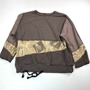 French Dressing Newspaper Print Striped Pullover Top Artsy Design‎ Size 2